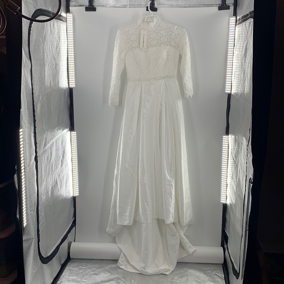 MISS.VEIL LACE HIGH NECK HIGH LOW WEDDING DRESS NEW WITH TAGS - Picture 2 of 14